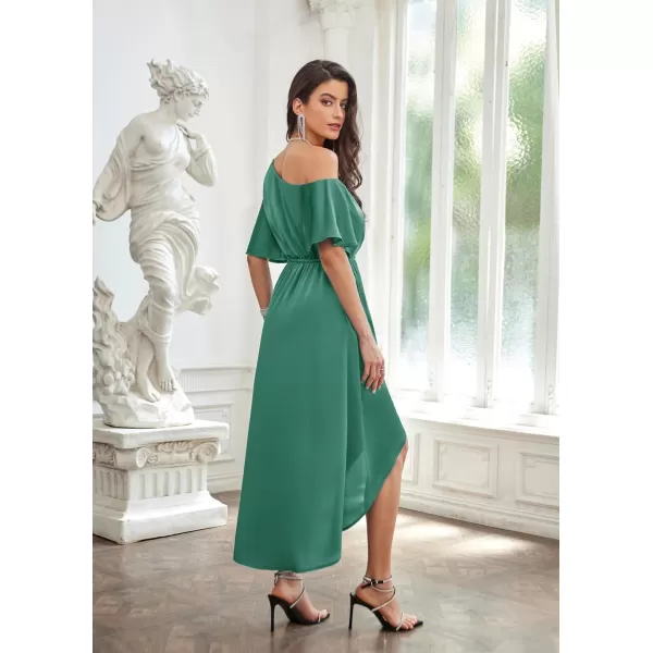 GRACE KARIN Womens 2023 Off One Shoulder Satin Ruched Dresses A Line High Low Formal Wedding Guest Evening Cocktail DressesGray Greensatin