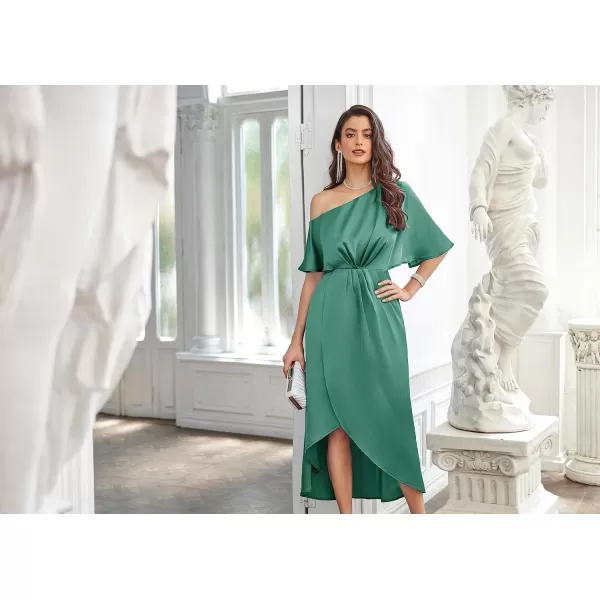 GRACE KARIN Womens 2023 Off One Shoulder Satin Ruched Dresses A Line High Low Formal Wedding Guest Evening Cocktail DressesGray Greensatin