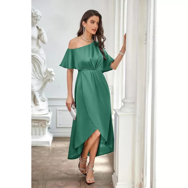 GRACE KARIN Womens 2023 Off One Shoulder Satin Ruched Dresses A Line High Low Formal Wedding Guest Evening Cocktail DressesGray Greensatin