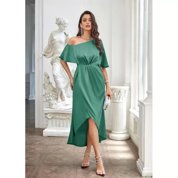 GRACE KARIN Womens 2023 Off One Shoulder Satin Ruched Dresses A Line High Low Formal Wedding Guest Evening Cocktail DressesGray Greensatin