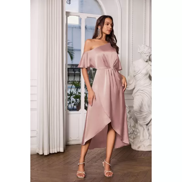 GRACE KARIN Womens 2023 Off One Shoulder Satin Ruched Dresses A Line High Low Formal Wedding Guest Evening Cocktail DressesPinksatin