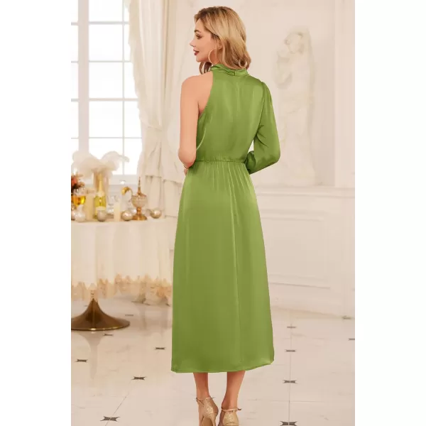 GRACE KARIN Womens 2023 One Shoulder Satin Dress Formal Mock Neck Cocktail Party Maxi Dresses Elegant Ruched Long DressArmy Green