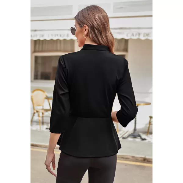 GRACE KARIN Womens 2023 Peplum Tops Wrap V Neck 34 Sleeve Work Business Blouse Solid Tie Waist Dressy Casual ShirtsBlack