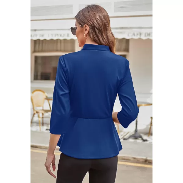 GRACE KARIN Womens 2023 Peplum Tops Wrap V Neck 34 Sleeve Work Business Blouse Solid Tie Waist Dressy Casual ShirtsRoyal Blue