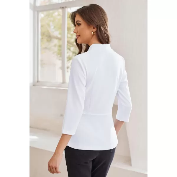 GRACE KARIN Womens 2023 Peplum Tops Wrap V Neck 34 Sleeve Work Business Blouse Solid Tie Waist Dressy Casual ShirtsWhite