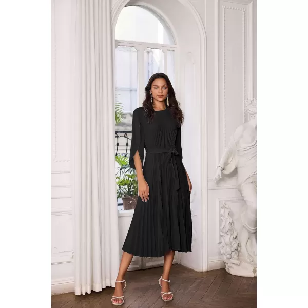 GRACE KARIN Womens 2023 Pleated Chiffon Flowy Dresses for Wedding Casual Midi Ruffle DressBlack