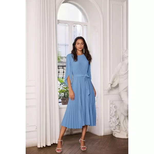 GRACE KARIN Womens 2023 Pleated Chiffon Flowy Dresses for Wedding Casual Midi Ruffle DressBlue Gray