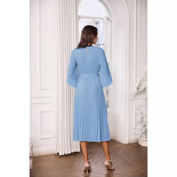 GRACE KARIN Womens 2023 Pleated Chiffon Flowy Dresses for Wedding Casual Midi Ruffle DressBlue Gray