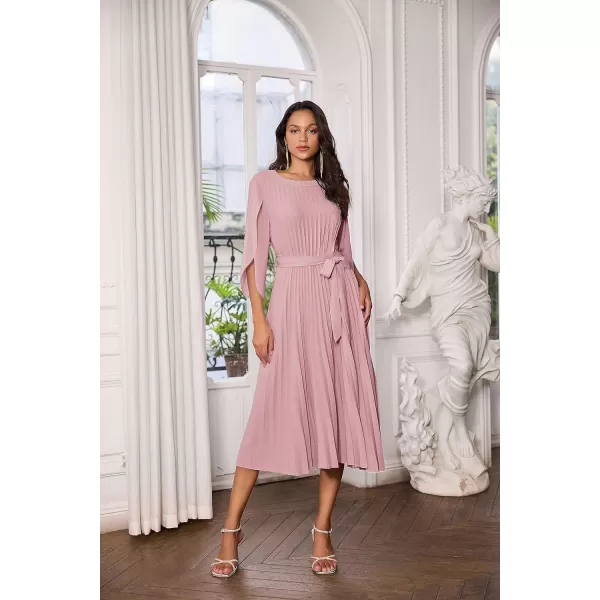 GRACE KARIN Womens 2023 Pleated Chiffon Flowy Dresses for Wedding Casual Midi Ruffle DressDark Pink