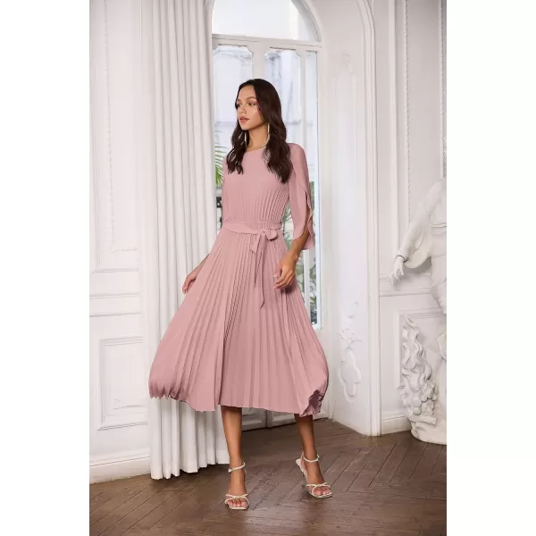 GRACE KARIN Womens 2023 Pleated Chiffon Flowy Dresses for Wedding Casual Midi Ruffle DressDark Pink