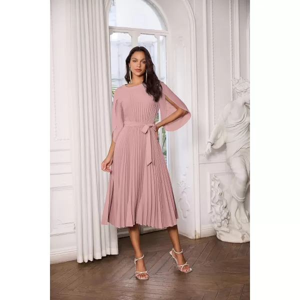 GRACE KARIN Womens 2023 Pleated Chiffon Flowy Dresses for Wedding Casual Midi Ruffle DressDark Pink