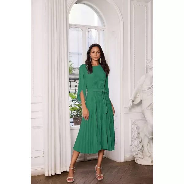 GRACE KARIN Womens 2023 Pleated Chiffon Flowy Dresses for Wedding Casual Midi Ruffle DressGreen