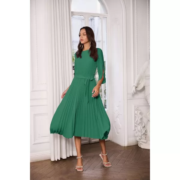 GRACE KARIN Womens 2023 Pleated Chiffon Flowy Dresses for Wedding Casual Midi Ruffle DressGreen