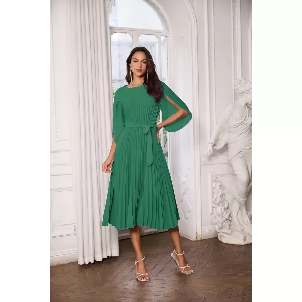 GRACE KARIN Womens 2023 Pleated Chiffon Flowy Dresses for Wedding Casual Midi Ruffle DressGreen