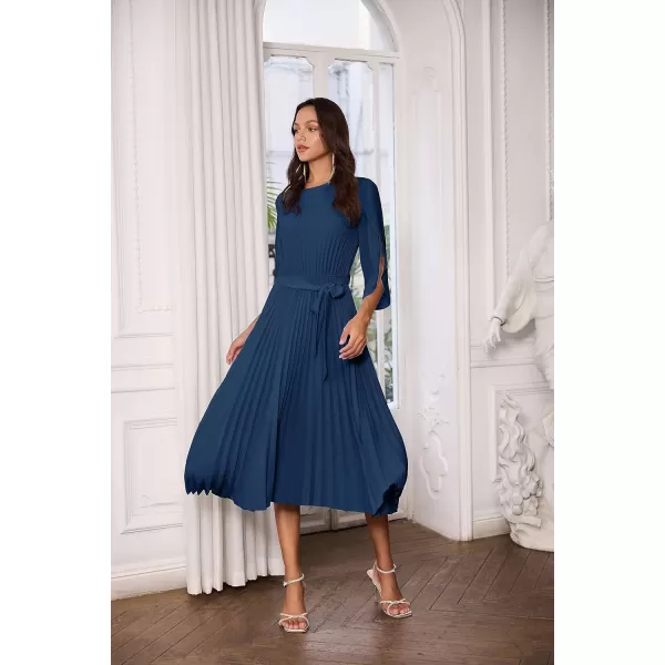 GRACE KARIN Womens 2023 Pleated Chiffon Flowy Dresses for Wedding Casual Midi Ruffle DressNavy