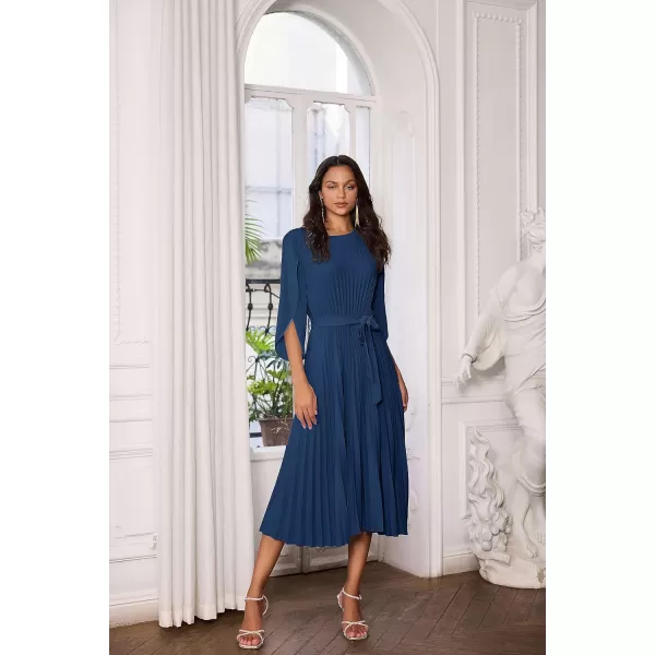 GRACE KARIN Womens 2023 Pleated Chiffon Flowy Dresses for Wedding Casual Midi Ruffle DressNavy