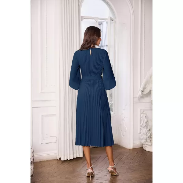 GRACE KARIN Womens 2023 Pleated Chiffon Flowy Dresses for Wedding Casual Midi Ruffle DressNavy
