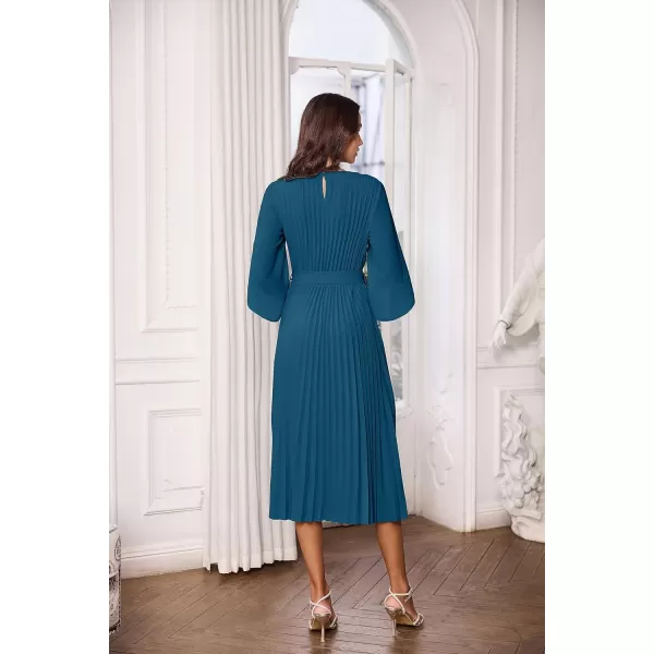 GRACE KARIN Womens 2023 Pleated Chiffon Flowy Dresses for Wedding Casual Midi Ruffle DressPeacock Blue