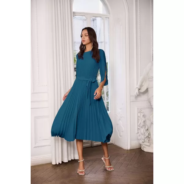 GRACE KARIN Womens 2023 Pleated Chiffon Flowy Dresses for Wedding Casual Midi Ruffle DressPeacock Blue