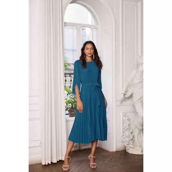 GRACE KARIN Womens 2023 Pleated Chiffon Flowy Dresses for Wedding Casual Midi Ruffle DressPeacock Blue