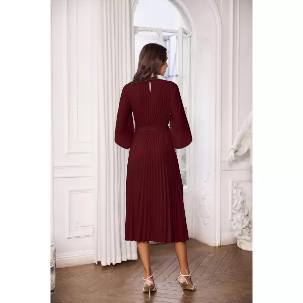 GRACE KARIN Womens 2023 Pleated Chiffon Flowy Dresses for Wedding Casual Midi Ruffle DressWine Red