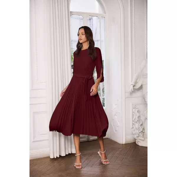 GRACE KARIN Womens 2023 Pleated Chiffon Flowy Dresses for Wedding Casual Midi Ruffle DressWine Red