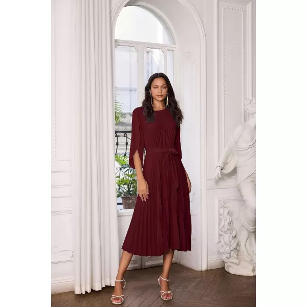 GRACE KARIN Womens 2023 Pleated Chiffon Flowy Dresses for Wedding Casual Midi Ruffle DressWine Red