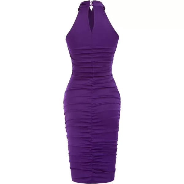 GRACE KARIN Womens 2023 Sexy Ruched Dress Criss Cross Halter Neck Bodycon Midi Party Cocktail DressesPurple