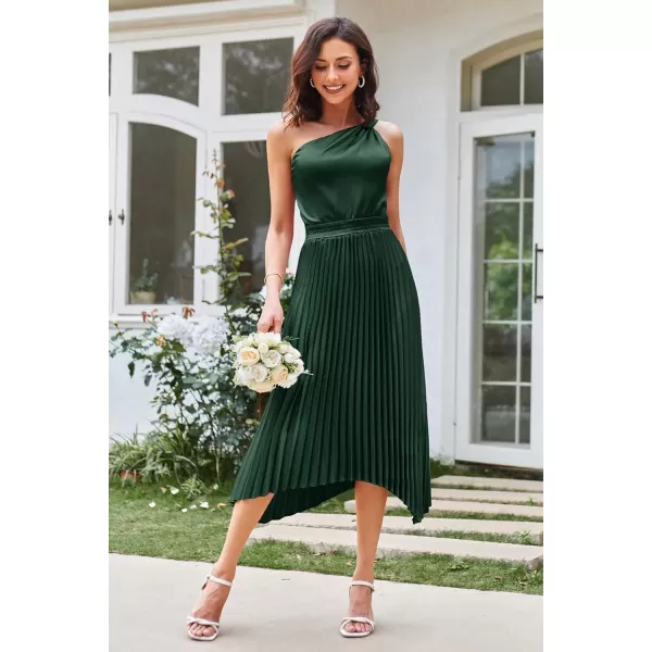 GRACE KARIN Womens 2023 Summer One Shoulder Satin Dress Sleeveless Twist Pleated Midi Dress Sexy Cocktail Party DressDark Green