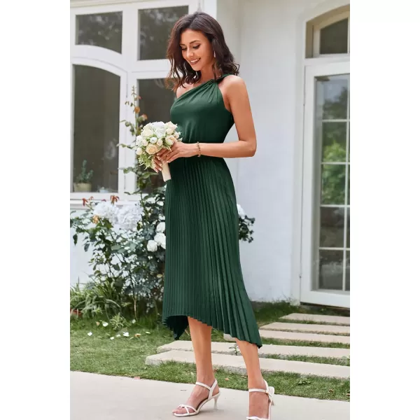 GRACE KARIN Womens 2023 Summer One Shoulder Satin Dress Sleeveless Twist Pleated Midi Dress Sexy Cocktail Party DressDark Green