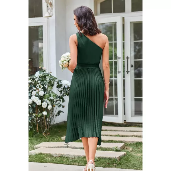 GRACE KARIN Womens 2023 Summer One Shoulder Satin Dress Sleeveless Twist Pleated Midi Dress Sexy Cocktail Party DressDark Green