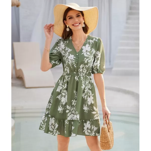 GRACE KARIN Womens 2024 Casual Dress Summer V Neck Short Sleeve Tiered Flowy Beach Dresses with ButtonWhite