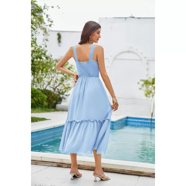 GRACE KARIN Womens 2024 Casual Summer Sleeveless Flowy Maxi Halter Neck Smocked Tiered Wedding Guest Beach Long DressesBlue