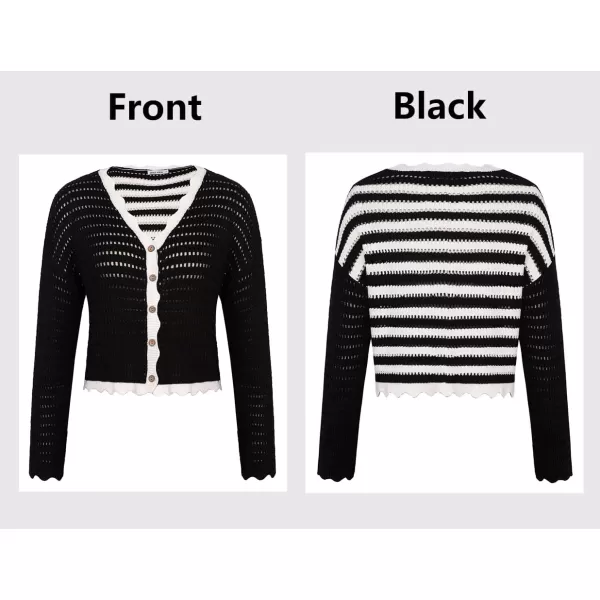 GRACE KARIN Womens 2024 Cropped Cardigan Lightweight Crochet Knit Sweater Back Striped HollowOut Bolero Shrug for DressesBlack  White Stripe