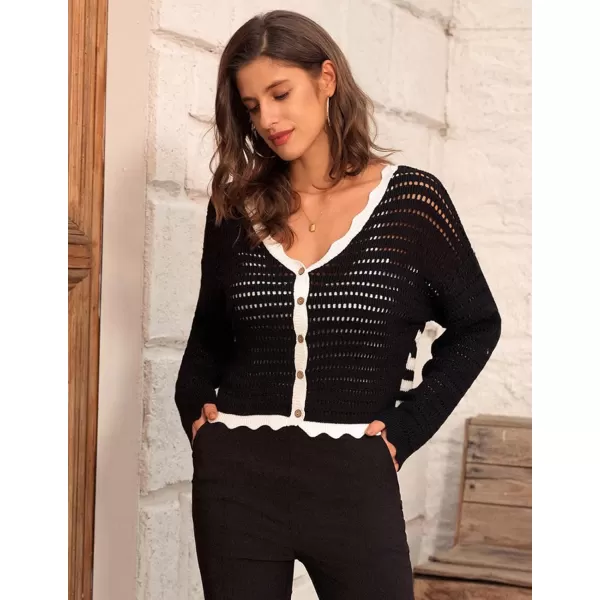 GRACE KARIN Womens 2024 Cropped Cardigan Lightweight Crochet Knit Sweater Back Striped HollowOut Bolero Shrug for DressesBlack  White Stripe