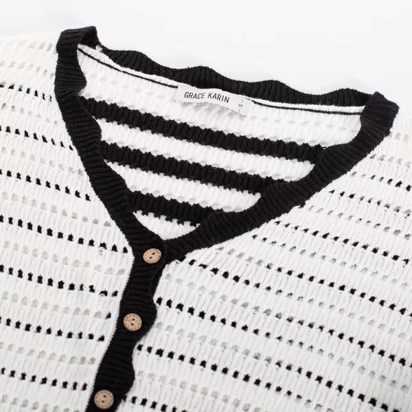 GRACE KARIN Womens 2024 Cropped Cardigan Lightweight Crochet Knit Sweater Back Striped HollowOut Bolero Shrug for DressesWhite  Black Stripe