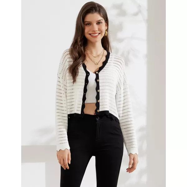 GRACE KARIN Womens 2024 Cropped Cardigan Lightweight Crochet Knit Sweater Back Striped HollowOut Bolero Shrug for DressesWhite  Black Stripe