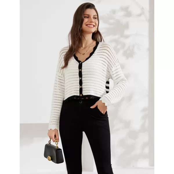 GRACE KARIN Womens 2024 Cropped Cardigan Lightweight Crochet Knit Sweater Back Striped HollowOut Bolero Shrug for DressesWhite  Black Stripe