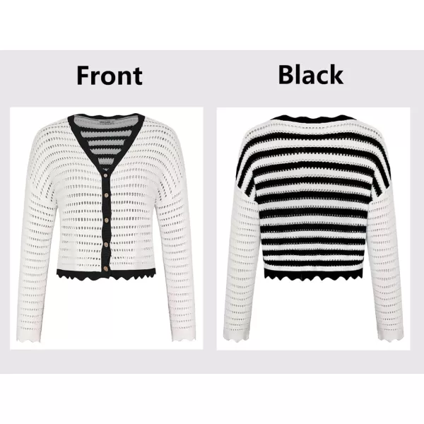 GRACE KARIN Womens 2024 Cropped Cardigan Lightweight Crochet Knit Sweater Back Striped HollowOut Bolero Shrug for DressesWhite  Black Stripe