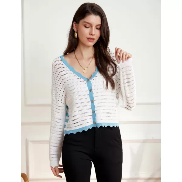 GRACE KARIN Womens 2024 Cropped Cardigan Lightweight Crochet Knit Sweater Back Striped HollowOut Bolero Shrug for DressesWhite  Blue Stripe