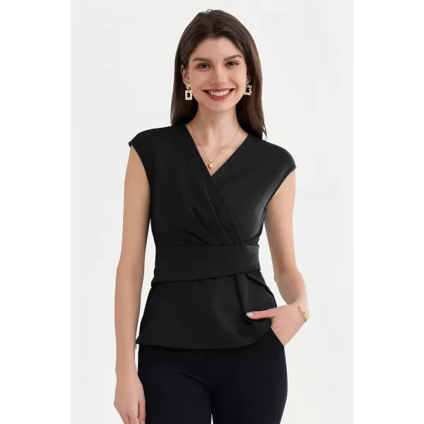 GRACE KARIN Womens 2024 Dressy Tops Casual Short Cap Sleeve Peplum Blouses Summer Wrap V Neck Work Business Shirt TopBlack