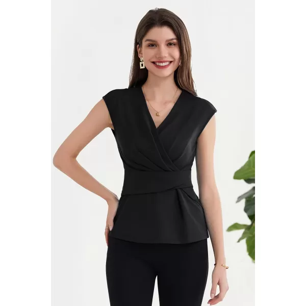 GRACE KARIN Womens 2024 Dressy Tops Casual Short Cap Sleeve Peplum Blouses Summer Wrap V Neck Work Business Shirt TopBlack