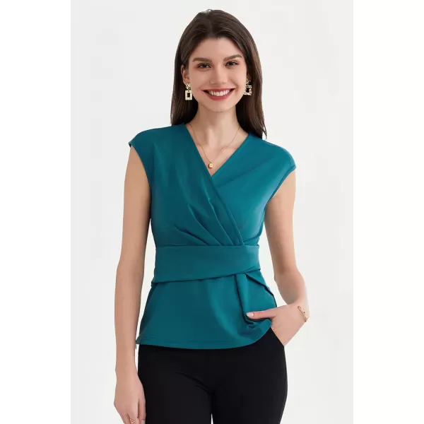 GRACE KARIN Womens 2024 Dressy Tops Casual Short Cap Sleeve Peplum Blouses Summer Wrap V Neck Work Business Shirt TopBlue Green