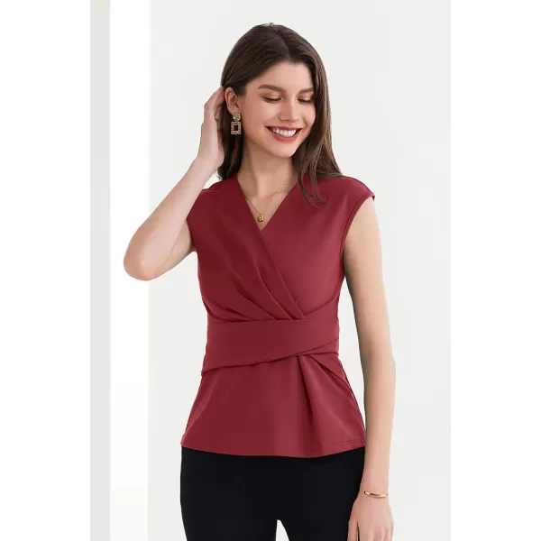 GRACE KARIN Womens 2024 Dressy Tops Casual Short Cap Sleeve Peplum Blouses Summer Wrap V Neck Work Business Shirt TopDark Red