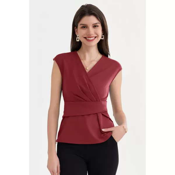 GRACE KARIN Womens 2024 Dressy Tops Casual Short Cap Sleeve Peplum Blouses Summer Wrap V Neck Work Business Shirt TopDark Red