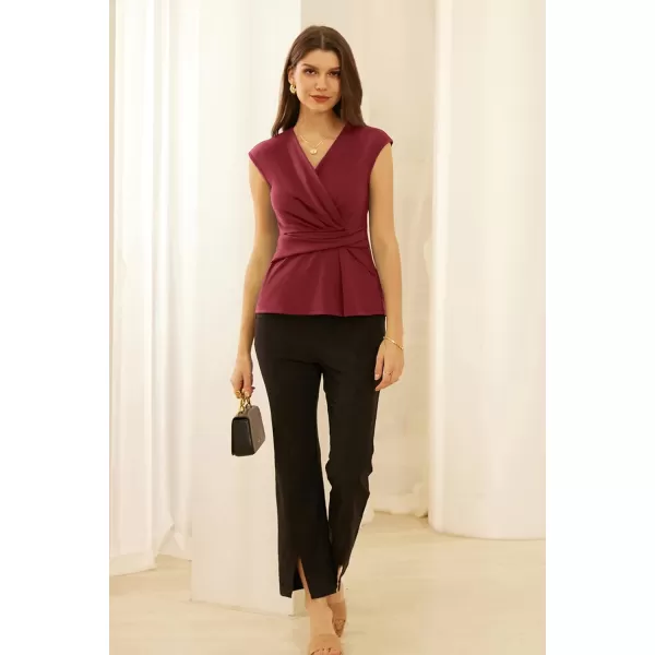 GRACE KARIN Womens 2024 Dressy Tops Casual Short Cap Sleeve Peplum Blouses Summer Wrap V Neck Work Business Shirt TopDark Red