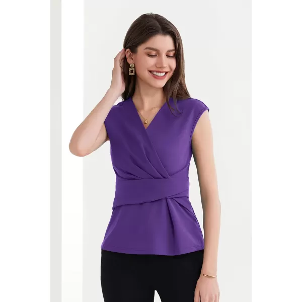 GRACE KARIN Womens 2024 Dressy Tops Casual Short Cap Sleeve Peplum Blouses Summer Wrap V Neck Work Business Shirt TopPurple