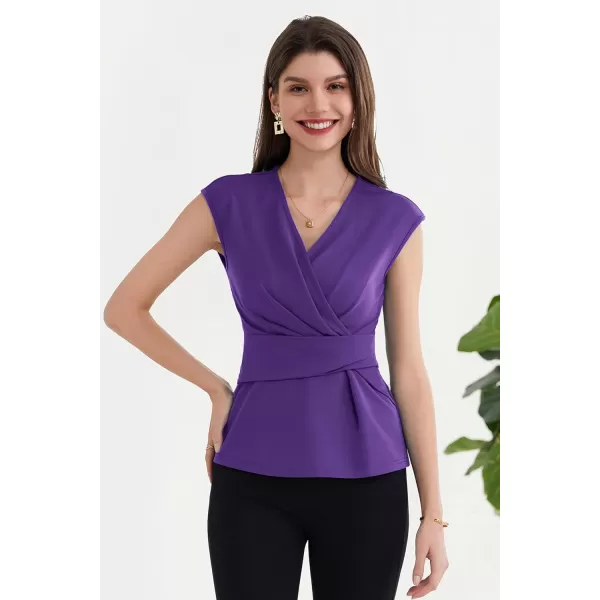 GRACE KARIN Womens 2024 Dressy Tops Casual Short Cap Sleeve Peplum Blouses Summer Wrap V Neck Work Business Shirt TopPurple