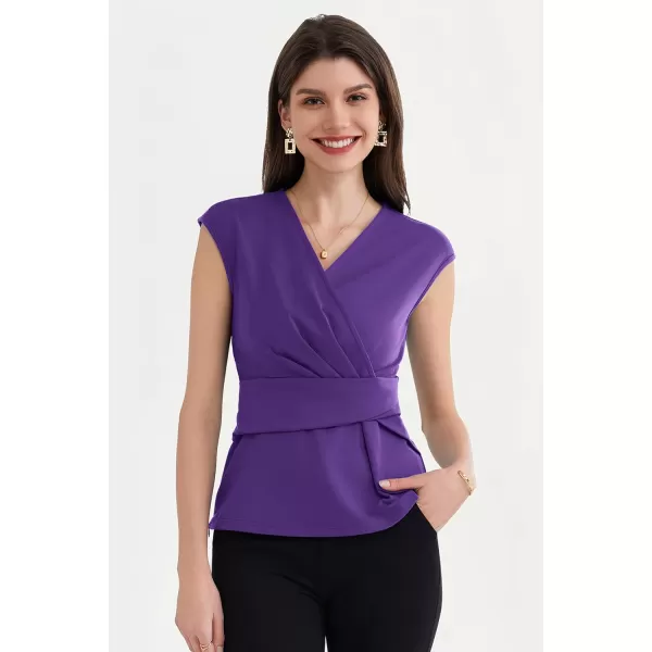 GRACE KARIN Womens 2024 Dressy Tops Casual Short Cap Sleeve Peplum Blouses Summer Wrap V Neck Work Business Shirt TopPurple