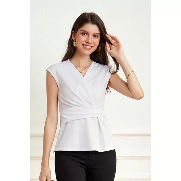 GRACE KARIN Womens 2024 Dressy Tops Casual Short Cap Sleeve Peplum Blouses Summer Wrap V Neck Work Business Shirt TopWhite